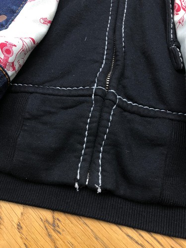 TRUE RELIGION JOHNNY BLUE DENIM JEAN JACKET BLACK HOODIE HOODED TOP MEDIUM - Picture 20 of 24