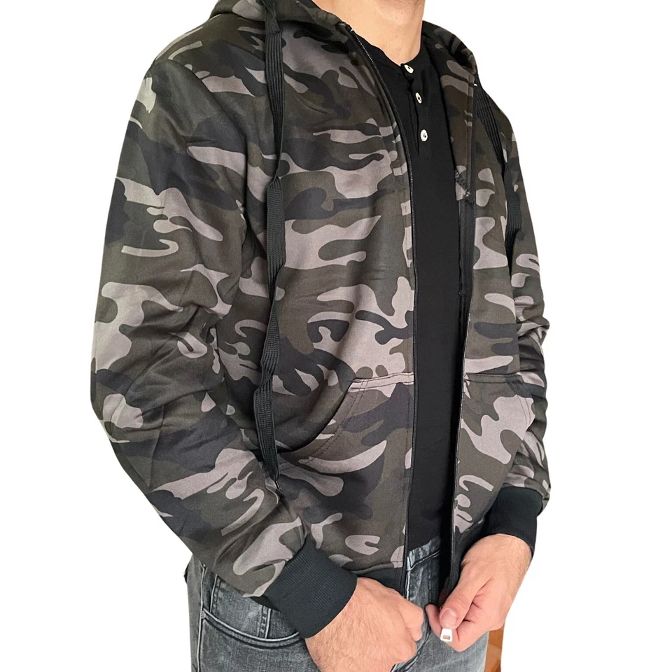 Felpa uomo militare invernale felpata maglia con zip e cappuccio tasche L XL 3XL - Immagine 4 di 4