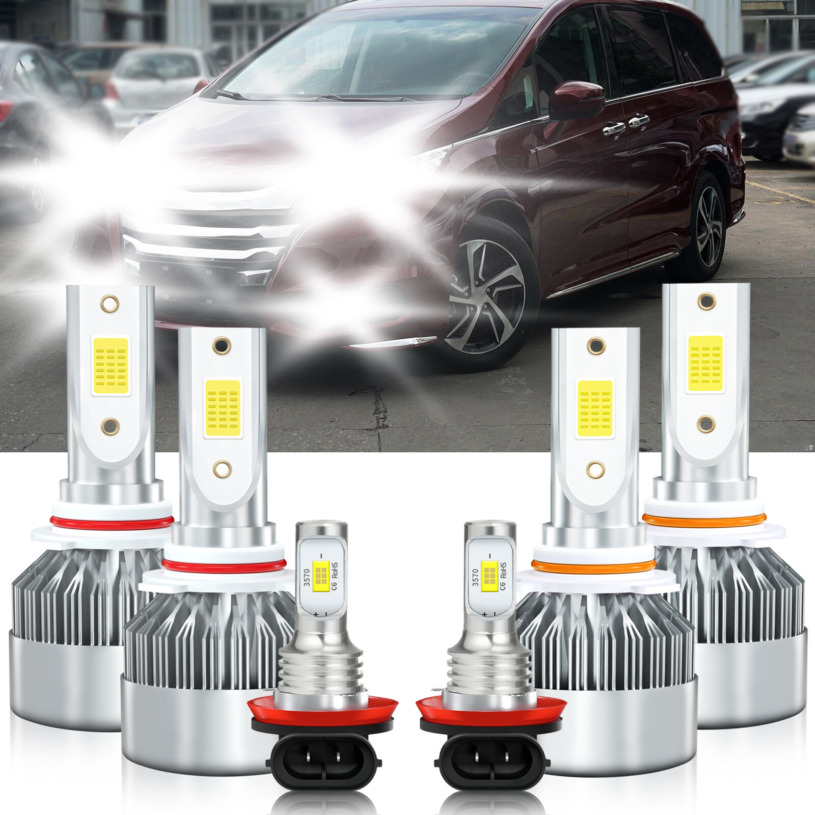 For Honda Odyssey 2005-2010 LED Headlight Bulbs High Low Beam Fog Light Kit