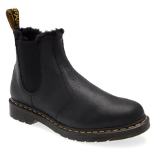 Dr. Martens 2976 Faux Fur Lined Leather Chelsea Boots Black US Mens 8 / Womens 9