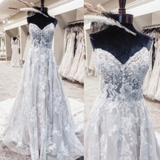 Strapless Illusion A-Line Wedding Dresses Sleeveless Appliques Lace Bridal Gowns
