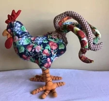 VGT Patchwork Quilt Rooster Chicken Soup Folk Standing Plush Tabletop Decor NWT