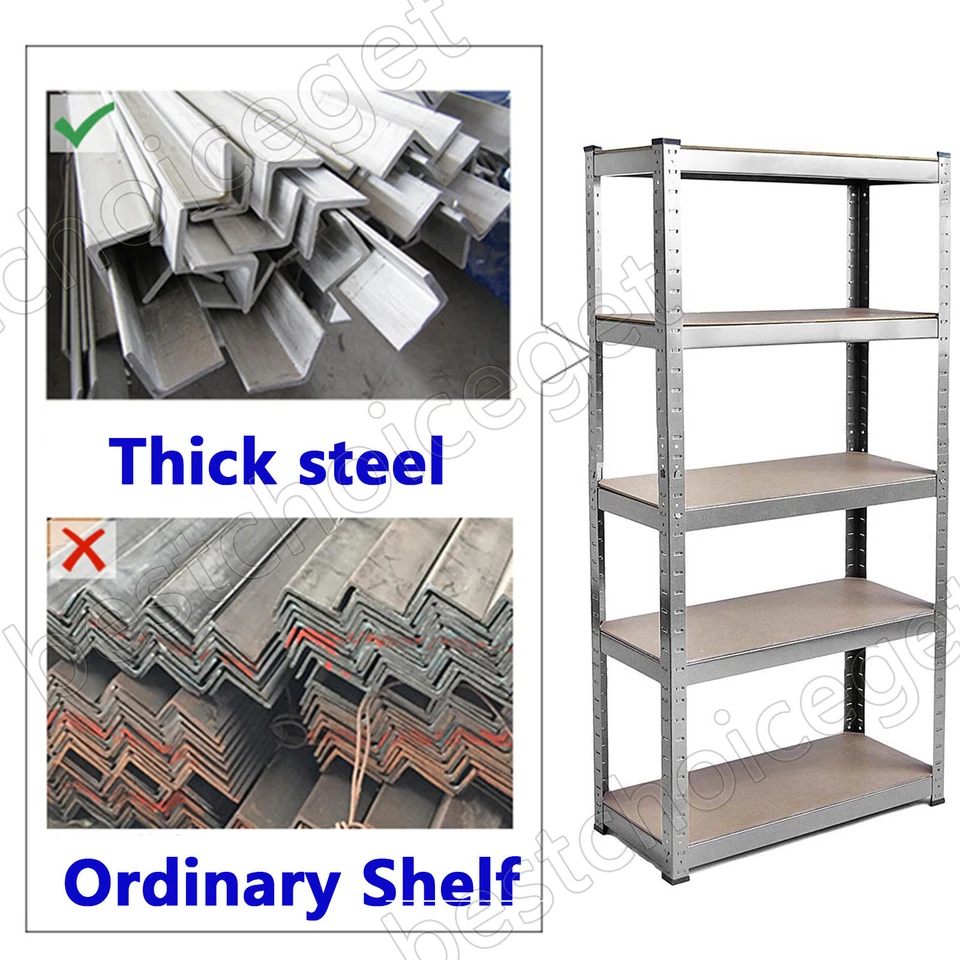 Scaffale 5 Ripiani Mensola Metallo Zincato Garage Carichi Pesanti Argento/Blu - Immagine 2 di 4