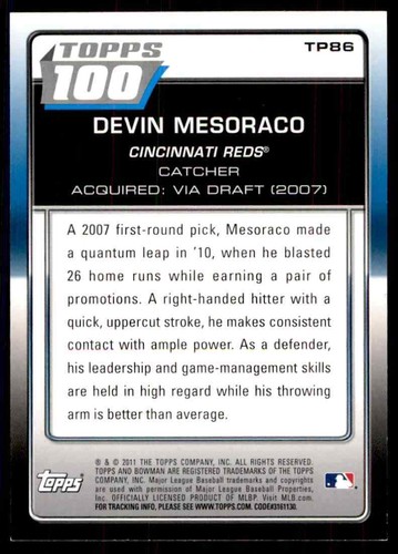 2011 Bowman Topps 100 Devin Mesoraco Cincinnati Reds #TP86 - Picture 2 of 2