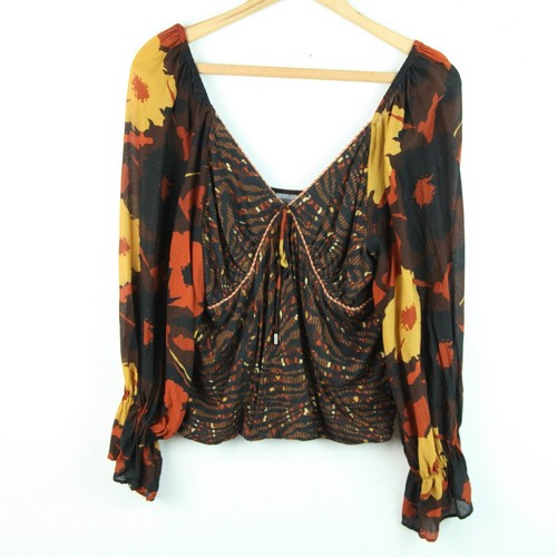 Anthropologie Women's XL Conditions Apply Puff Sleeve Blouse Floral