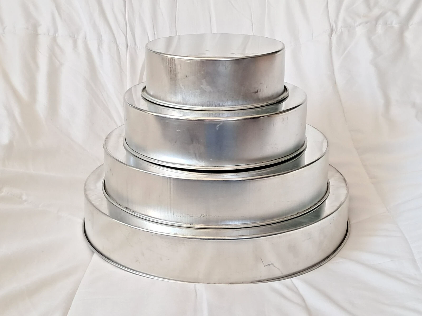 Vintage 4 Tier Aluminum Cake Pan Set 6"8"10"12" with Cake Recipe Chicago Metalli
