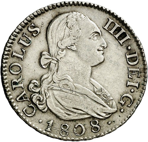 ☆ SPANISH SILVER • 2 REAL 1808 • MADRID (AI) • CARLOS IV ☆ SPAIN HISPANIC ☆D1307
