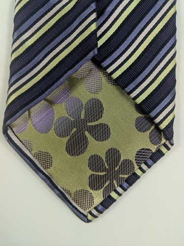 Roberto Villini Couture Mens Tie, Purple/Green/White/ Repp Striped, 100% Silk - 第 6/9 張圖片