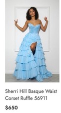 sherri hill baby blue long ruffled prom dress size 2