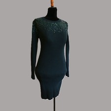 Festive & Warm Lulus Dark Emerald Green Ribbed Knit Sequin Mini Sweater Dress S