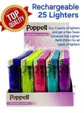 Poppell Fire Gas Lighters Refillable X 25 Pack Electronic 