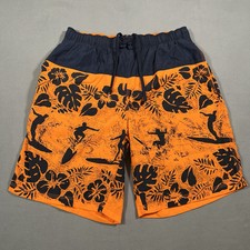 Nautica Hawaiian Surfer Swim Trunks Nylon Shorts Mens L Orange Navy Blue Lined