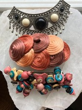 VINTAGE HAIR BARRETTE LOT 3 MADE IN FRANCE FILIGREE BOHO FLORAL 4" MIXED 103G