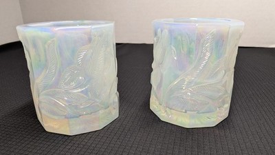 VTG Fenton Opal Mist French Opalescent Iris Glass Votive Candle Holders Set Of 2
