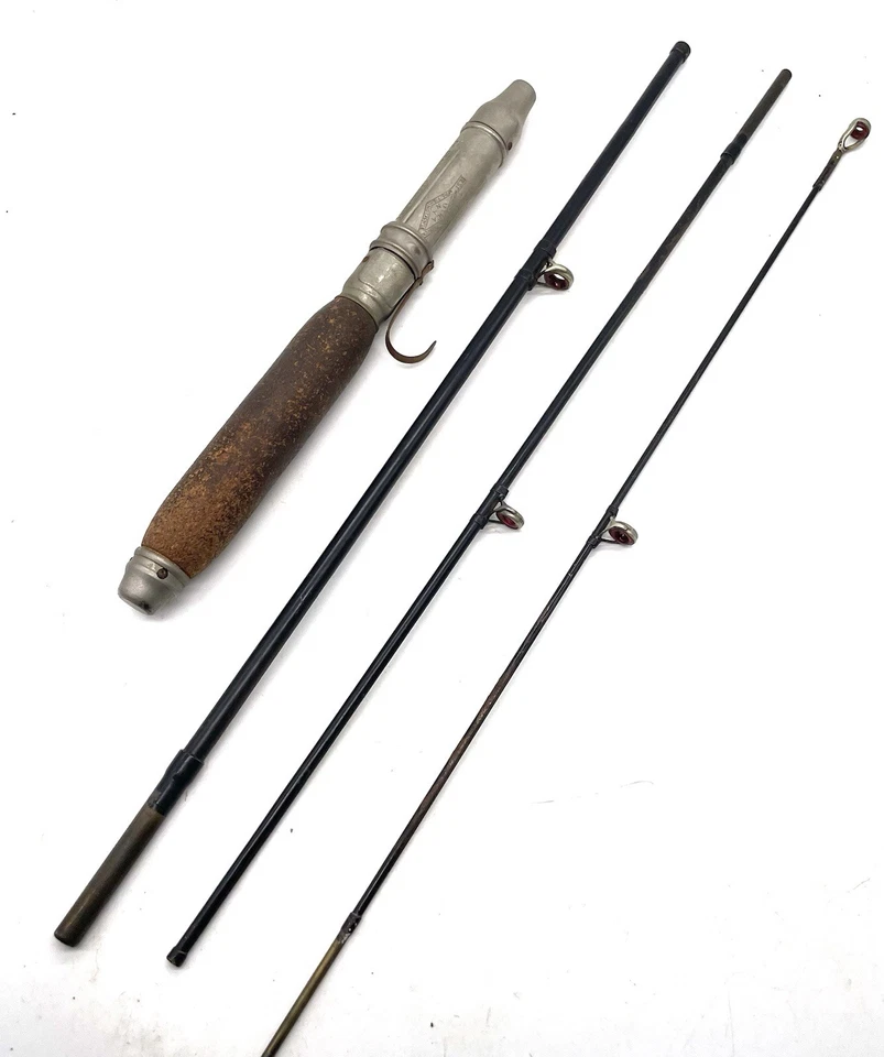 Antique Steel Travel Fishing Rod by UTICA NY 4 Piece Military / Camping USA Made - Image 3 of 4