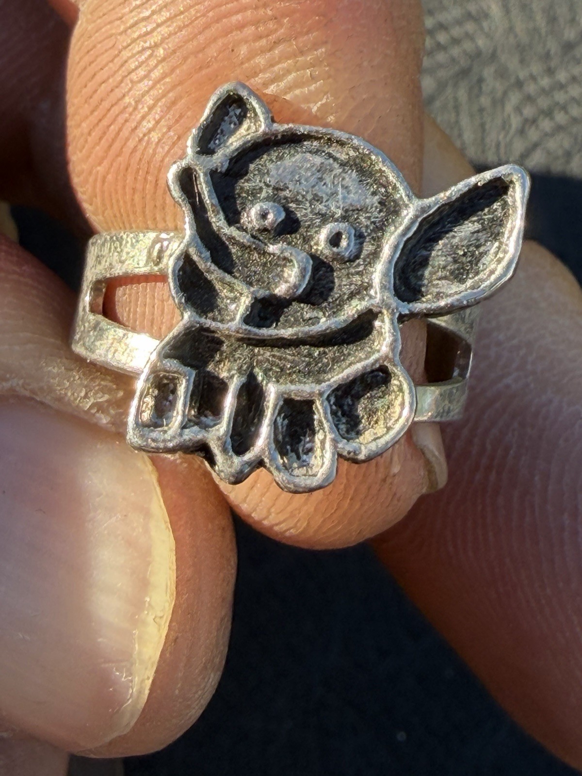 Silver Tone Adjustable Ring With Abstract Elephan… - image 2