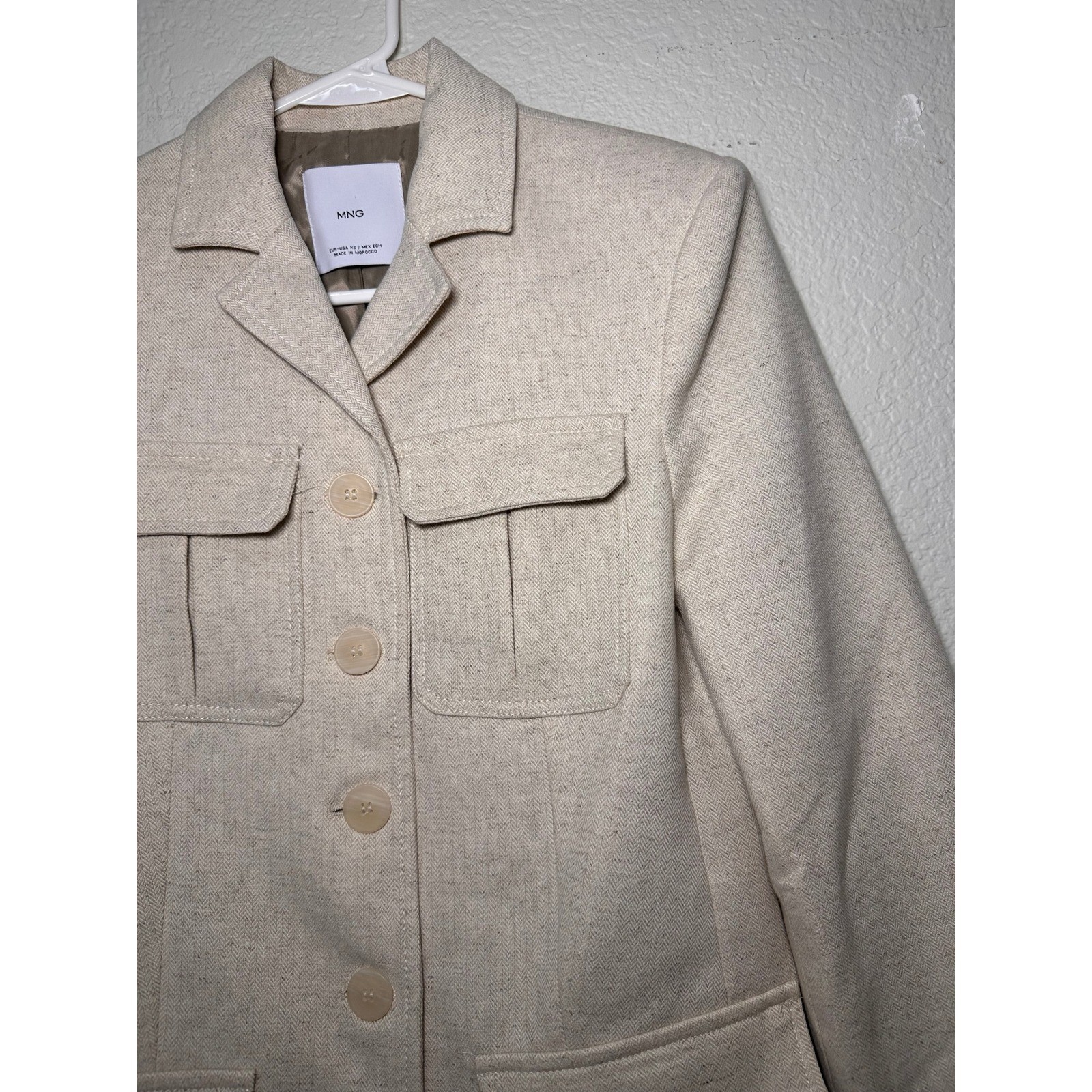 MANGO Linen Blend Utility Safari Blazer Jacket Beige Women Size XS thumbnail 5