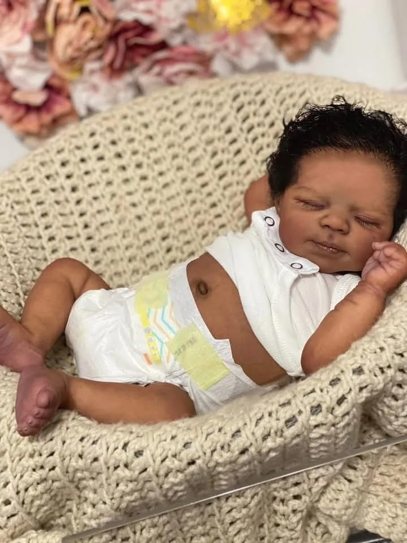 Black Reborn Baby Dolls Silicone Full Body-18 in Realistic Baby