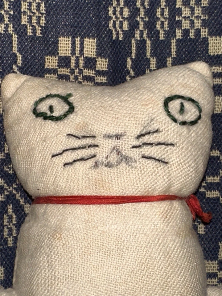 Old American Folk Art Stitched Face Cloth Rag Doll Cat - Image 2 of 4