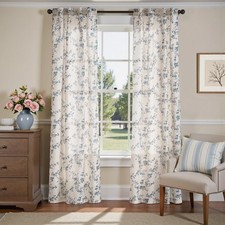 Linen Floral Curtains 84 Inch Farmhouse Country Flower Drapes Rustic Window C...