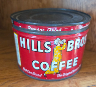 Vtg (1930s) Hills Bros Brothers 1 LB Coffee Can Tin Advertising w/original Lid