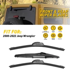 For 2000-2022 Jeep Wrangler Set of 3 Front & Rear Wiper Arm & Blade 4L0955407