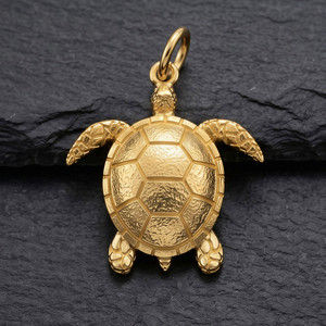 Authentic Gold Plated Sea Turtle Pendant Necklace Detailed Animal Charm Jewelry