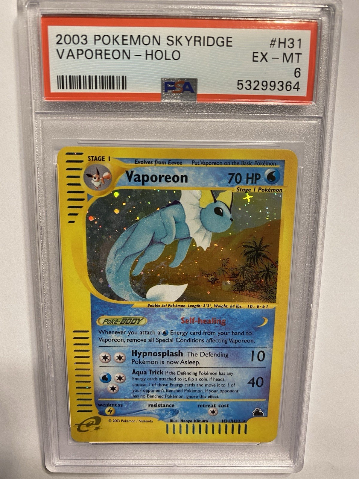 2003 Pokemon Skyridge H31 Vaporeon Holo Card PSA 6 EX-MT Rare Vintage