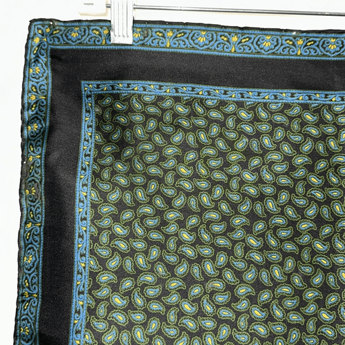 Vintage Ashear Green, Blue, Black & Gold Paisley Patterned Silk Square Scarf - Picture 2 of 8