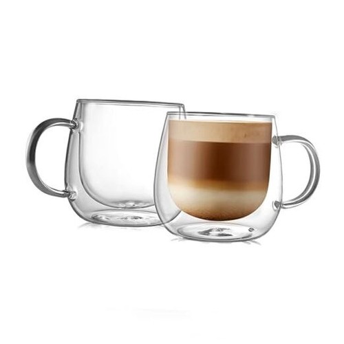 16oz Double Walled Glass Coffee Mugs(2-pack),Large Clear Coffee Cups with