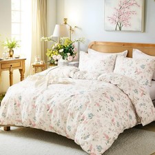 Duvet Cover King Size - 100 Nature Cotton Pink Floral Duvet Cover with Zippe...