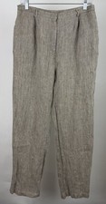 Vintage Linen Trouser Pants Womens L / XL Beige Earth Tone Minimalist High Waist