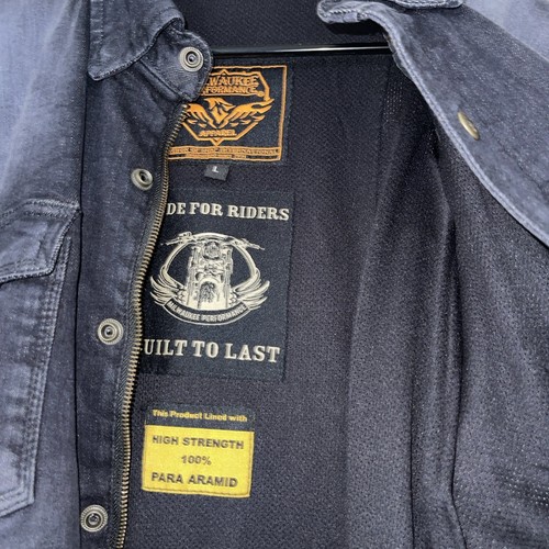 Milwaukee Black Biker Heavy Denim Jean Zip Snap Button Jacket Mens Sz L - Picture 4 of 14
