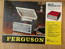 FERGUSON MODEL 3010 PORTABLE RECORD PLAYER DATA SHEET VINTAGE