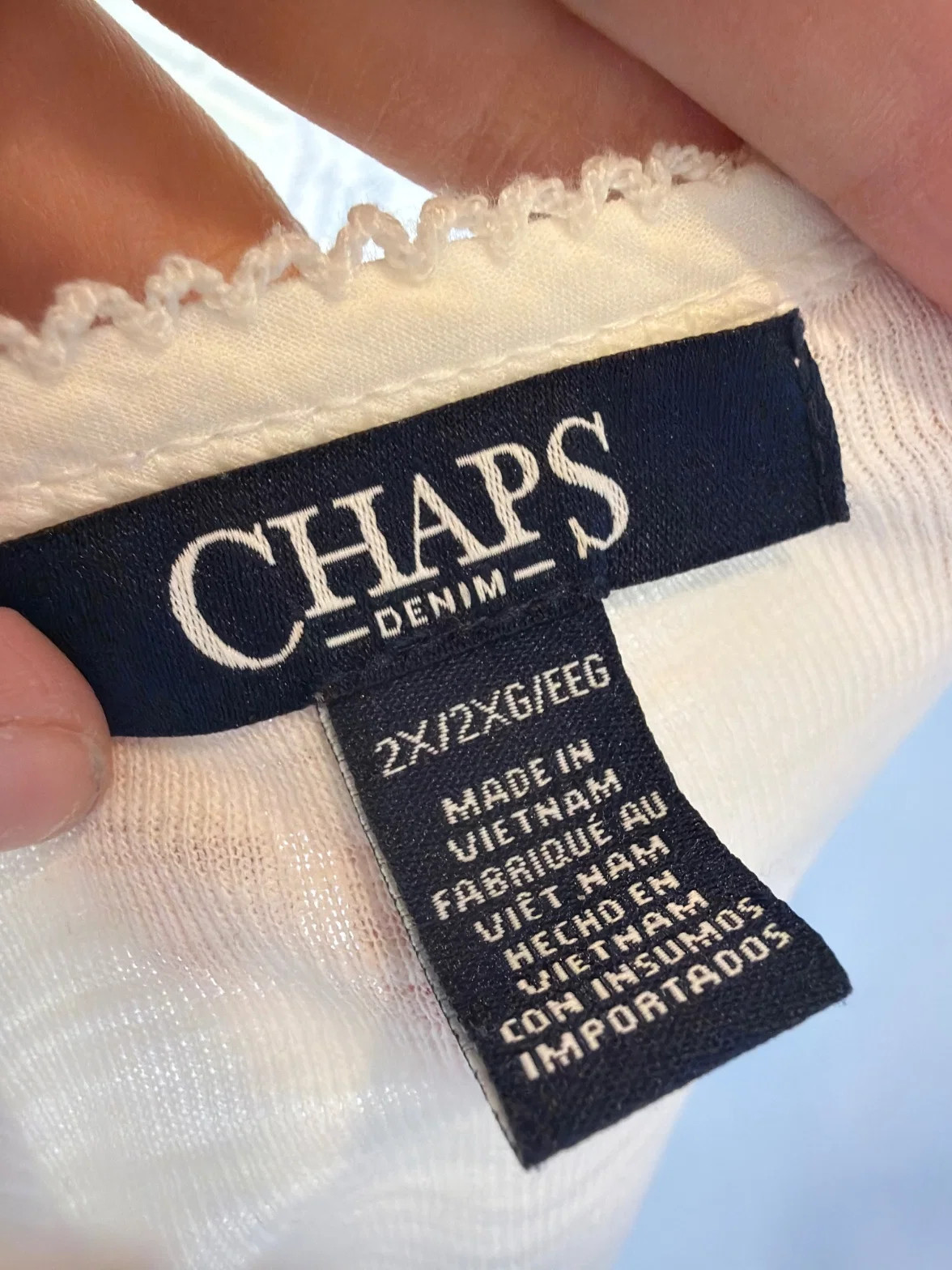 Chaps Denim Lace Sleeve Henley Top Cream 2X image 3