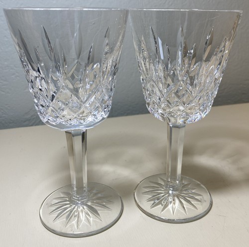 Elegant Pair WATERFORD Crystal LISMORE Claret Wine Glasses Excellent 5 3/4” - Picture 2 of 7