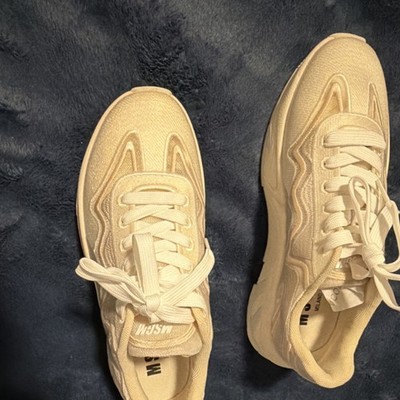 MSGM Men's Beige Athletic Sneakers Lace Up Low Top Fabric Solid