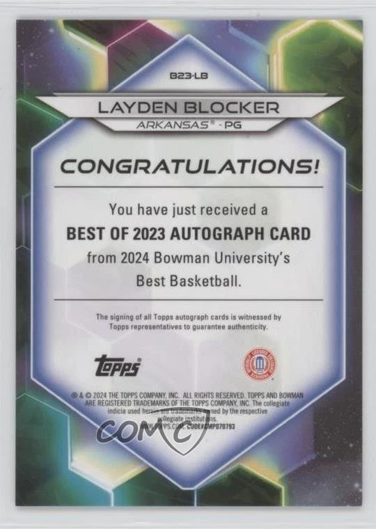 2023-24 Bowman U Best Best of 2023 Auto /125 Layden Blocker #B23-LB Auto - Image 2 of 2