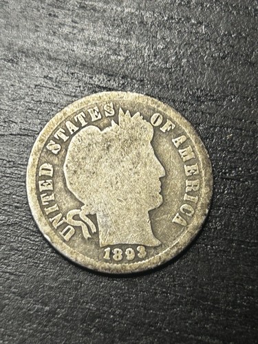 Moneda de diez centavos de barbero 1893 - 90 % plata - moneda circulada de Estados Unidos - ¡Fecha clave como nueva! 1893/2? Raro