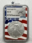 2024 Silver Eagle NGC MS70 Eagle Label American Flag Core