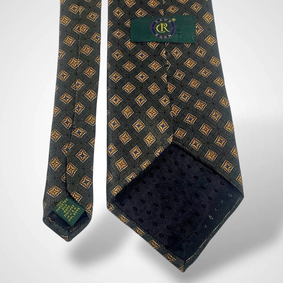 Corbata de Colección Club Room EE. UU. Verde Oliva 100% Seda Ropa Formal Clásica Foto 3 de 4