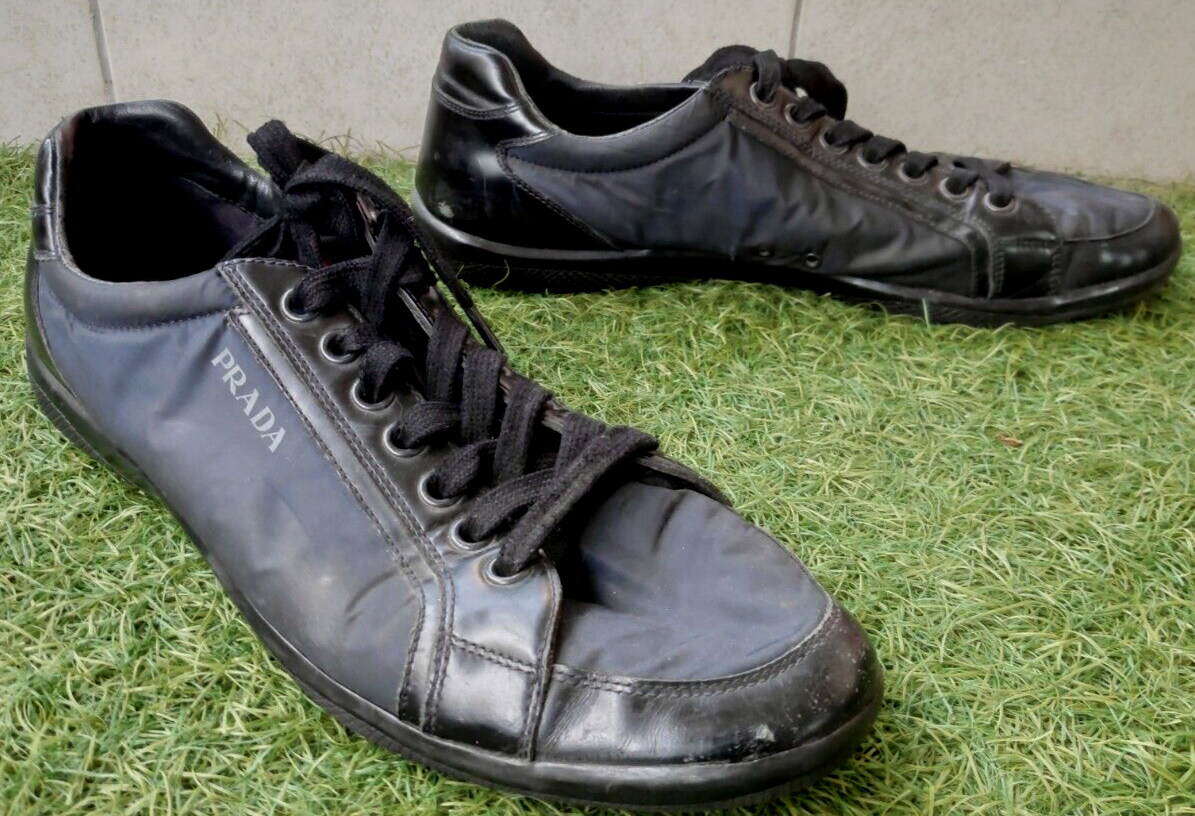 Prada Men's Black Leather & Nylon Sneakers 4E-2439 Size US Prada Men's Black Leather & Nylon Sneakers 4E-2439 Size US