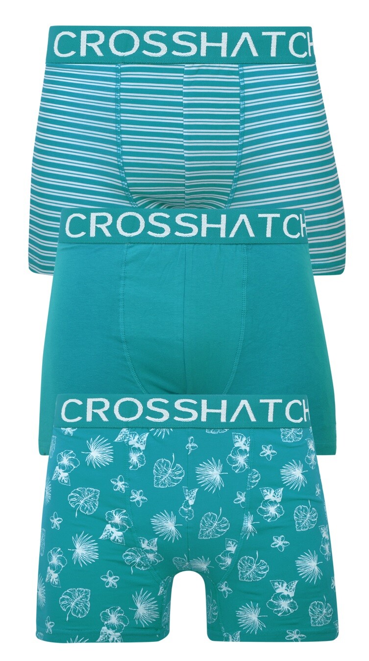 Mens Crosshatch Cotton 3 Pack Mix Boxers Shorts Underwear Trunks