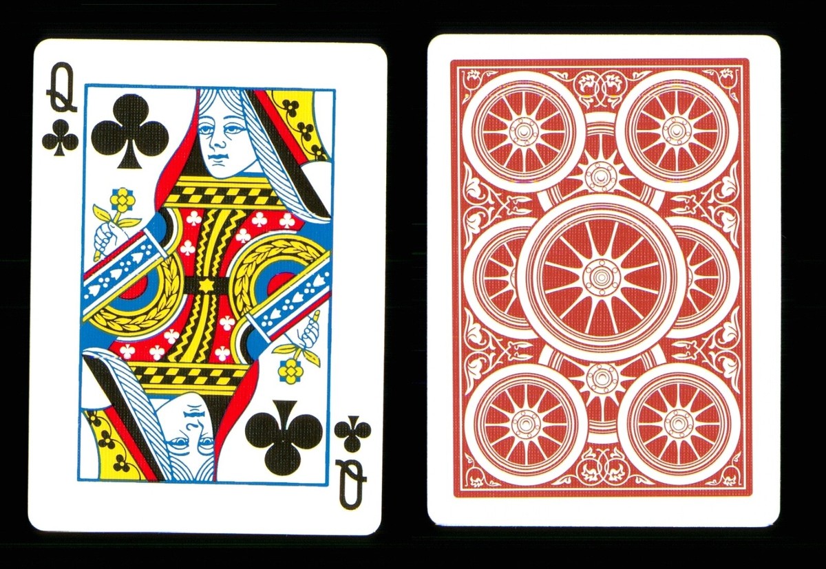 1 x playing card Bicycle All Wheel Back No 2 - Queen of Clubs ZT