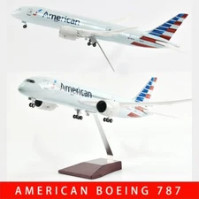 18" 1/130 American 787 Airplane Model LED Diecast Aircraft Model W/Light & Wheel