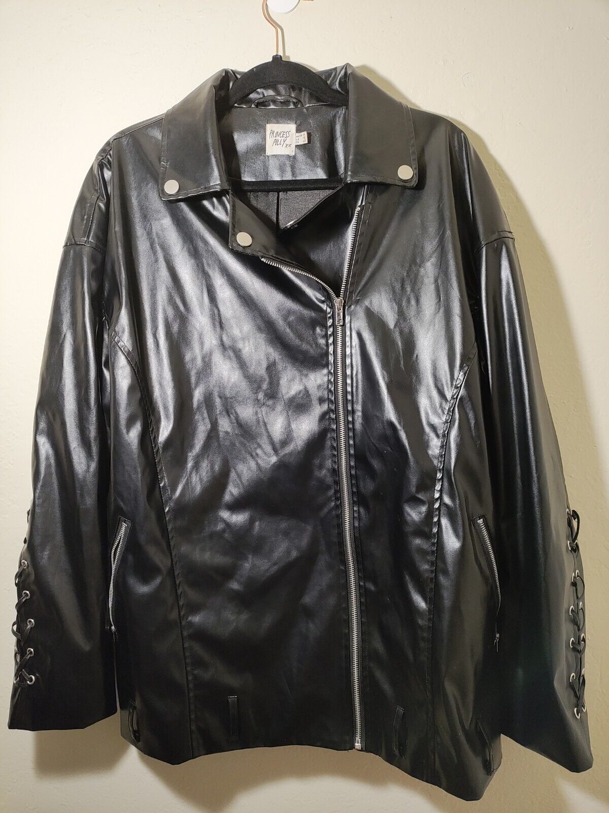 Princess Polly Faux Leather Jacket Black Moto Lin… - image 2