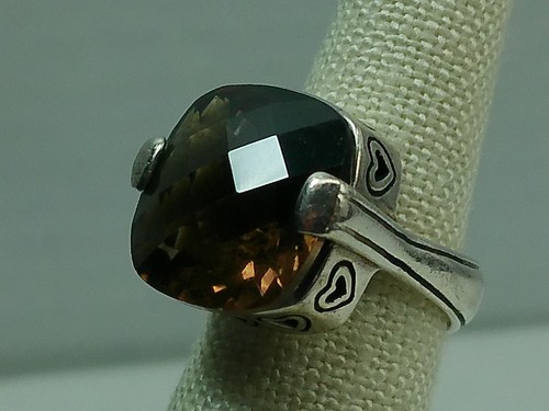 Brighton RIESIGER facettierter Rauchtopas Quarz Stein KLOBIG Sterlingsilber Herz Ring - Bild 12 von 23