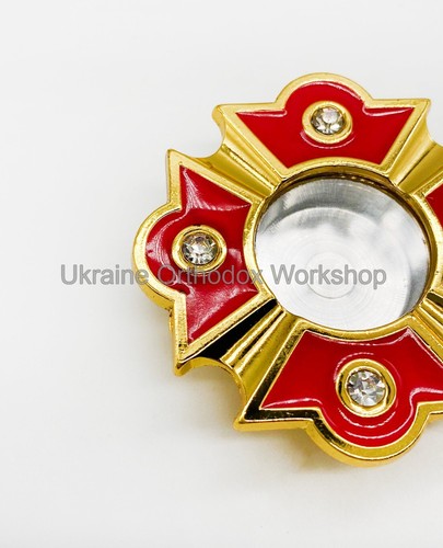 Reliquary Capsule for Holy Relics - Yellow Silumin with Stones and Enamel 1.96" - Picture 5 of 8