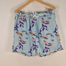 Cheeky Chickadee mens swim shorts trunks 34 blue whale print australian 088945