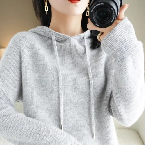 Damen Strick Pullover Hoodie Langarm Slim Fit Komfort Freizeit Pulli Mode - Bild 30 von 38